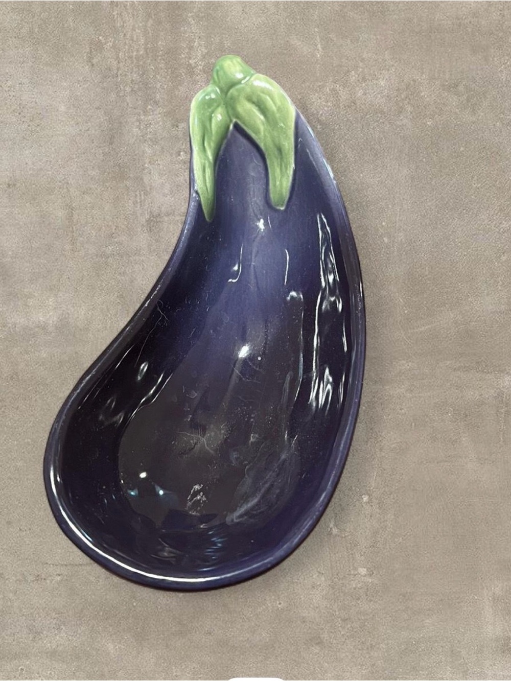 Williams Sonoma Glossy Eggplant Small Ceramic Dish in Purple and Green